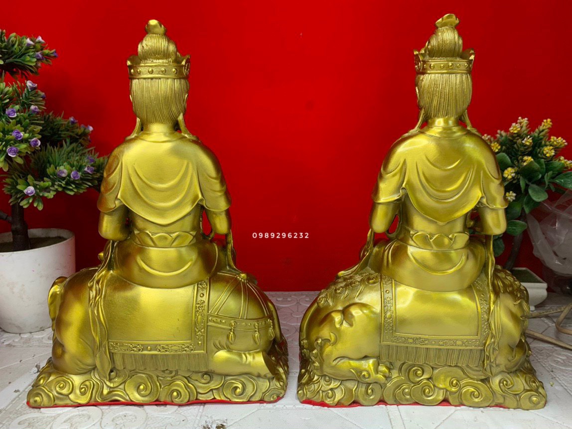 Tượng phật bà Văn Thù và Phổ Hiền Bồ Tát bằng đồng vàng