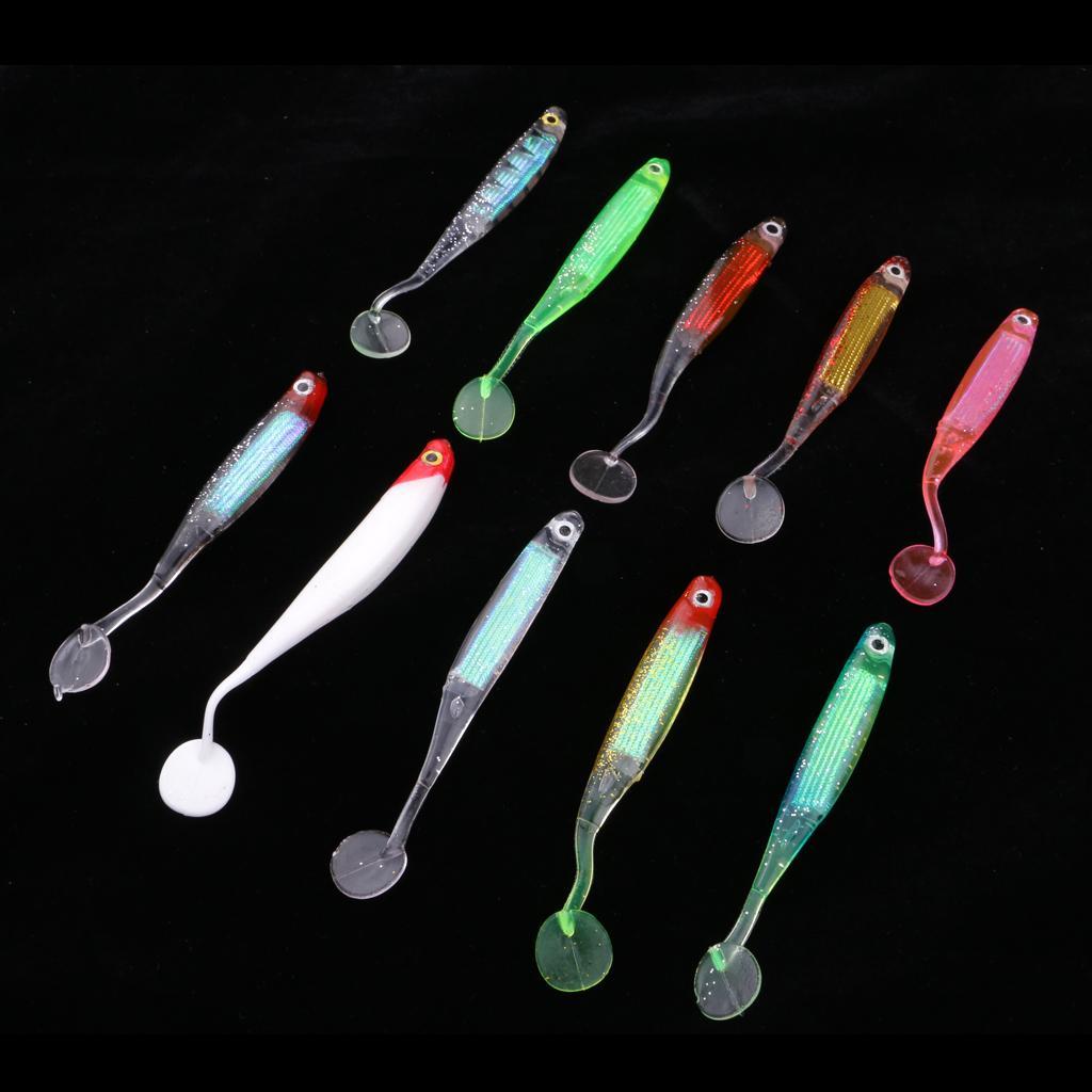 10Pcs T Tail Soft Baits Fishing Lures Kit Worm Lures Artificial Swimbaits Bright Colors