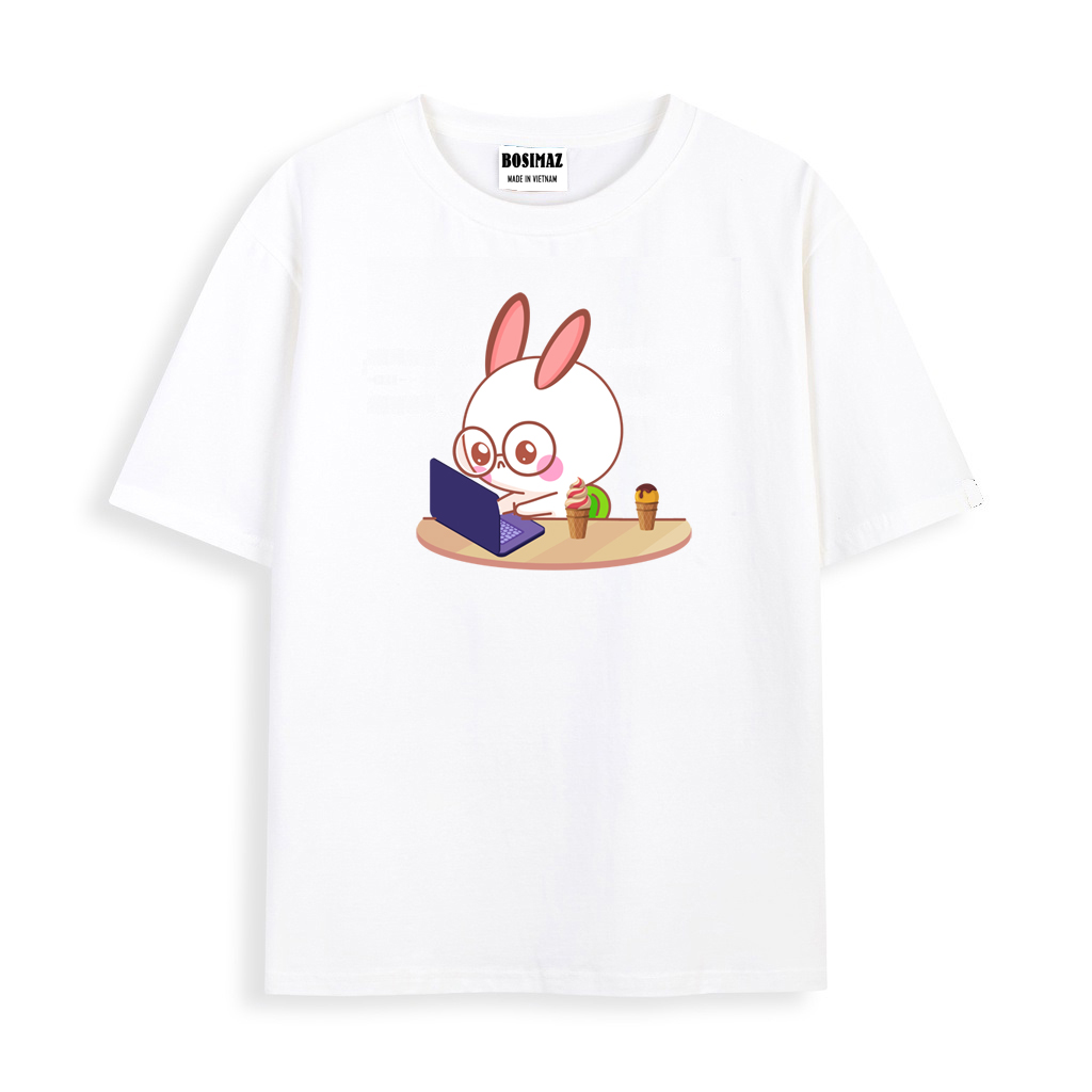 Áo thun Unisex Bosimaz TS013 cổ tròn tay lỡ phom rộng in hình thỏ, thun contton 100%, vải đẹp dày, thoáng mát không xù lông.