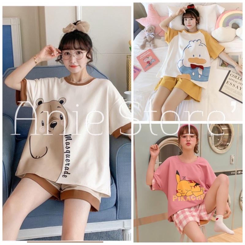 Bộ Pijama Nữ Cộc Tay Họa Tiết 3D Set Ngủ Nữ Ngắn Tay Dáng Rộng Nhiều Màu