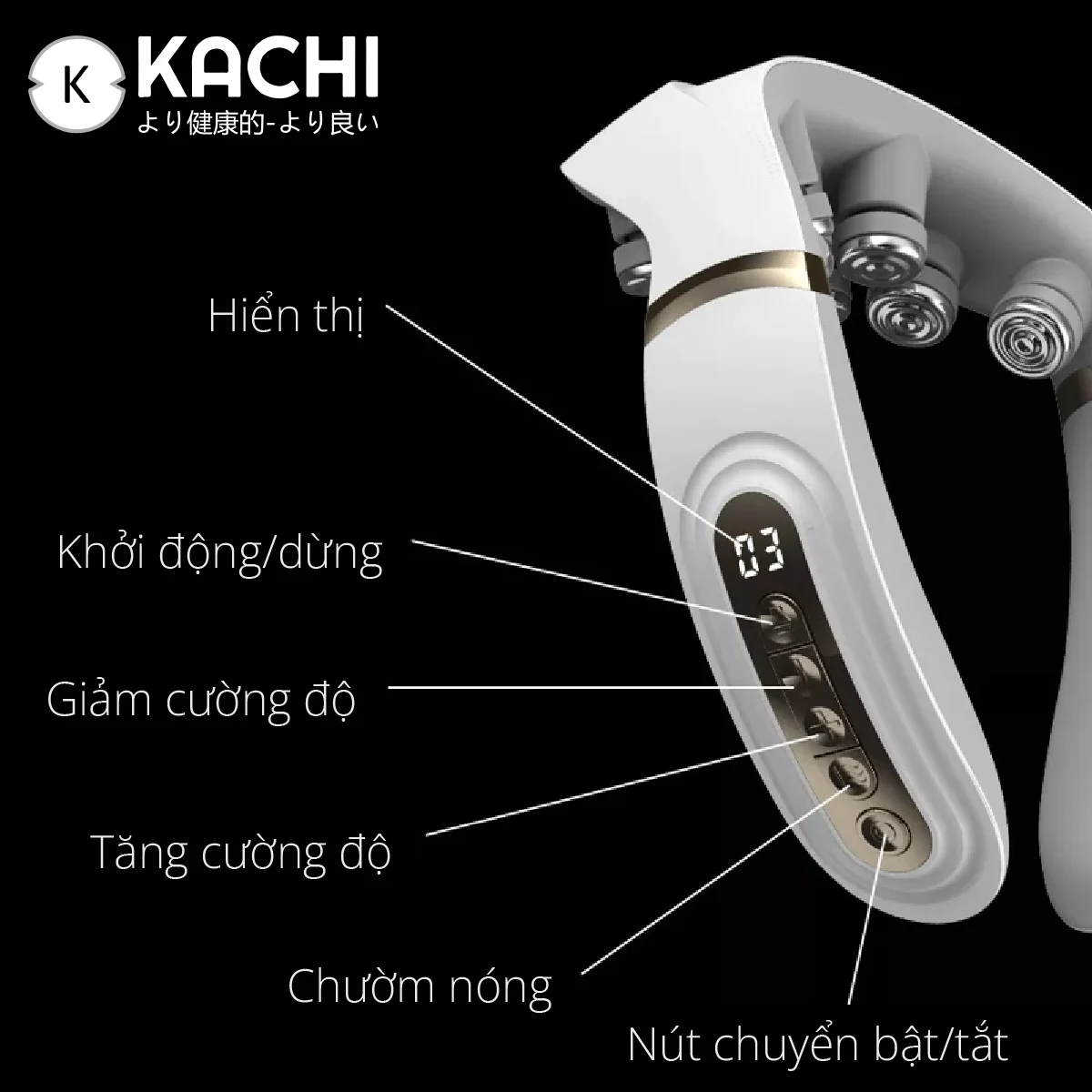 Máy massage cổ không dây 10 đầu rung nhiệt cao cấp Kachi MK350