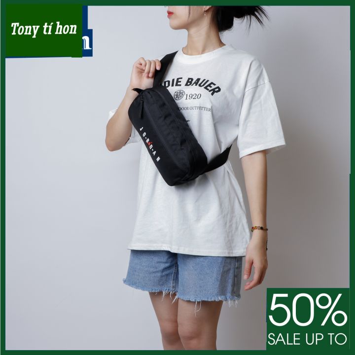 Tony tí hon - Túi đeo chéo JOR.DAN JUMPMAN BLACK WAIST bag chống thấm 2 ngăn khóa kéo