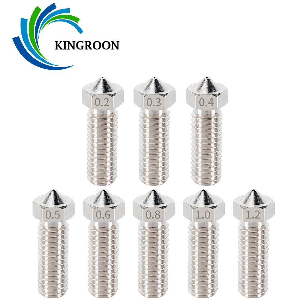 KINGROON 2 chiếc E3D Núi Lửa Thép Cứng Vòi Phun Bằng Đồng M6 Ren 3D Máy In Hotend Núi Lửa Vòi Phun 0.2mm-1.2mm Cho Dây Tóc 1.75mm