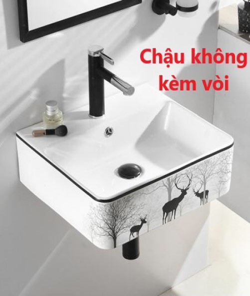 Chậu lavabo treo tường, chậu rửa mặt bàn đá hoa văn hươu cực đẹp hàng chuẩn không bám bẩn