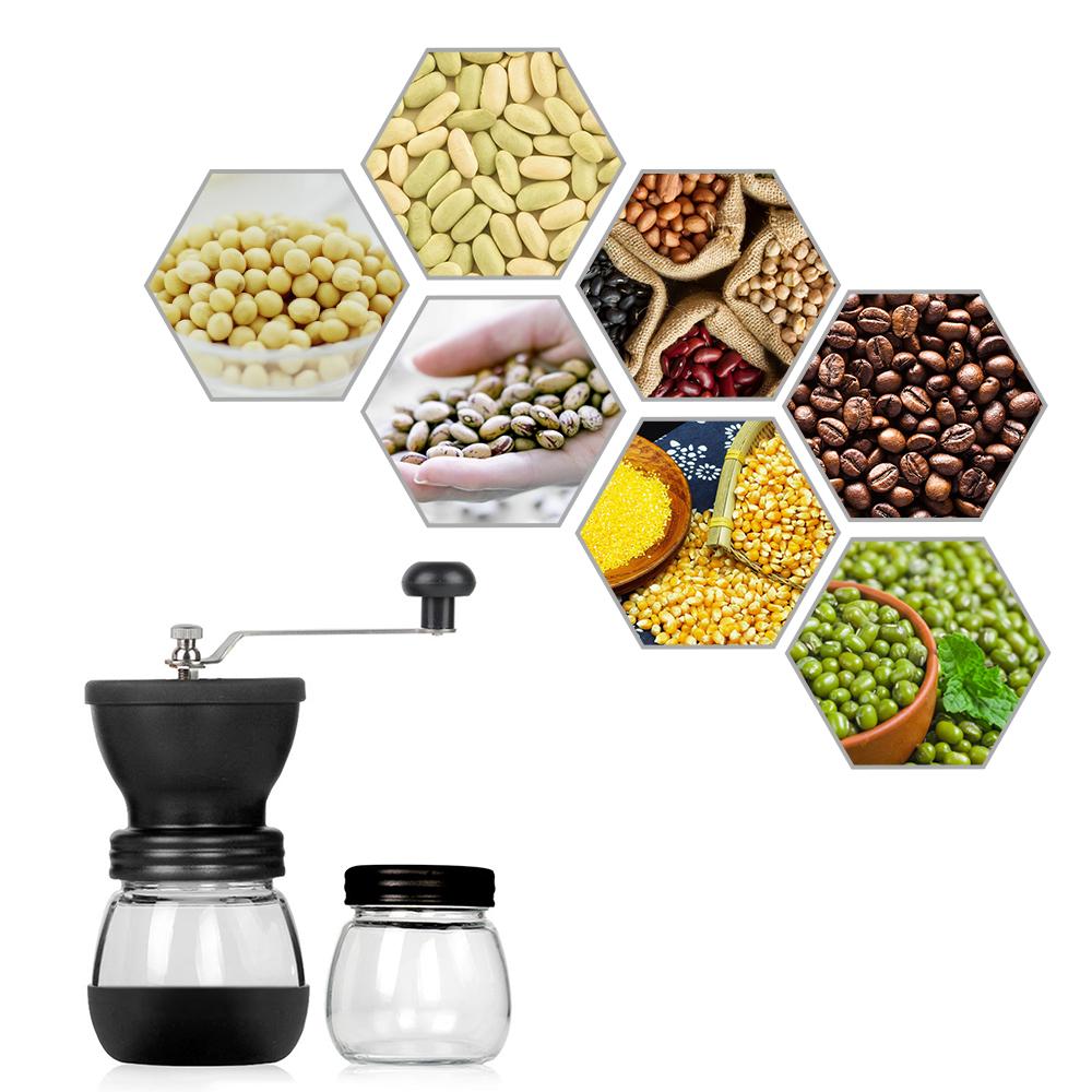 Máy xay cà phê bằng tay bằng thép không gỉ cối xay bằng gốm có thể điều chỉnh với Hai lọ thủy tinh trong suốt