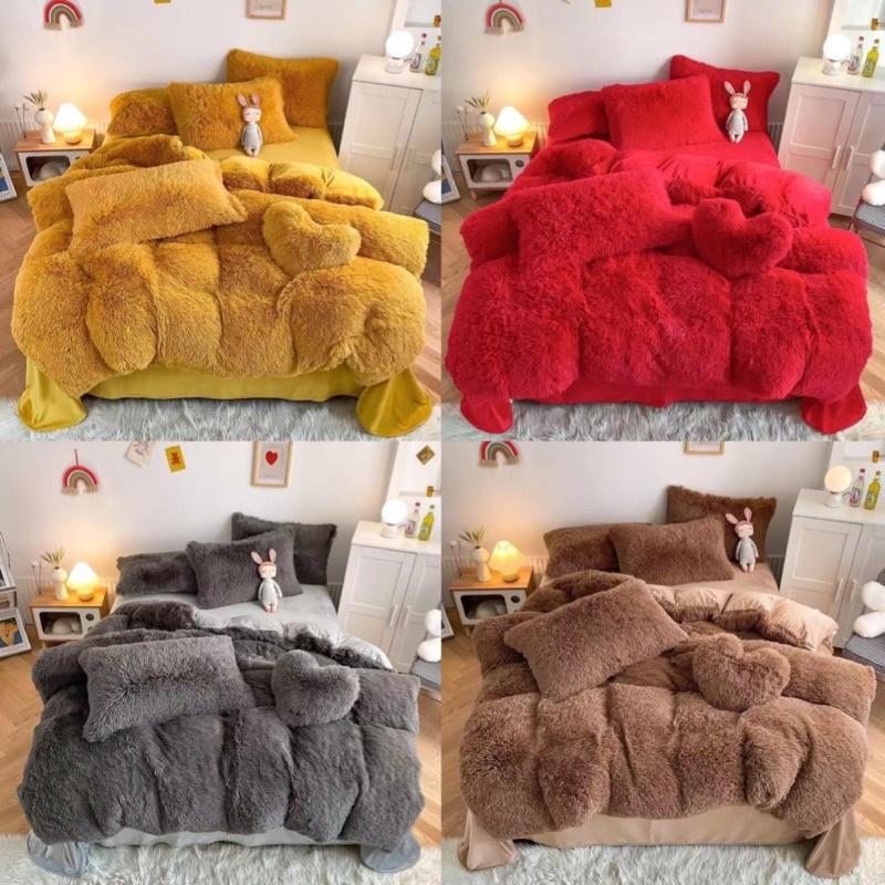 Trọn bộ Chăn GA GỐI NHUNG NỈ Lông Dài CAO CẤP