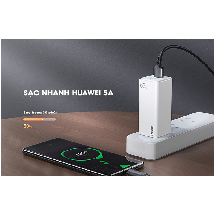 Cốc Sac Nhanh Remax RP-U50 GaN 65W tích hợp 01 cổng USB A và 01 cổng USB C - RP-U50 - Hàng nhập khẩu