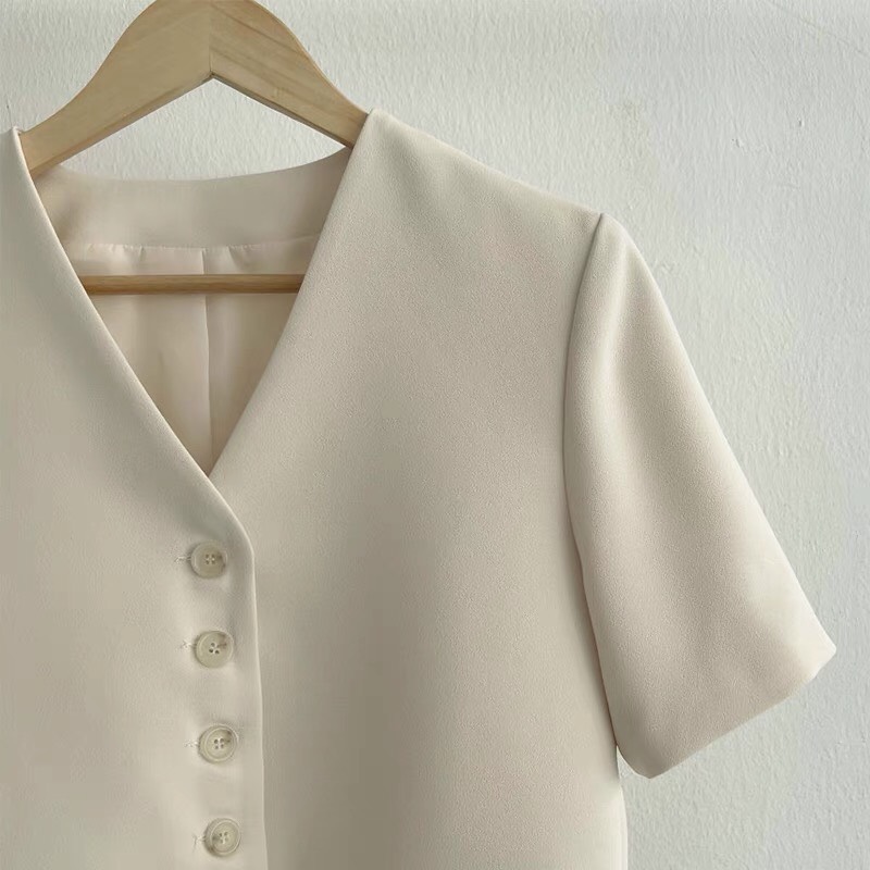 Áo vest nữ croptop phong cách Hàn Quốc chất liệu tuyết mưa cao cấp áo blazer dáng cộc tay cổ V xinh xắn phù hợp đi tiệc