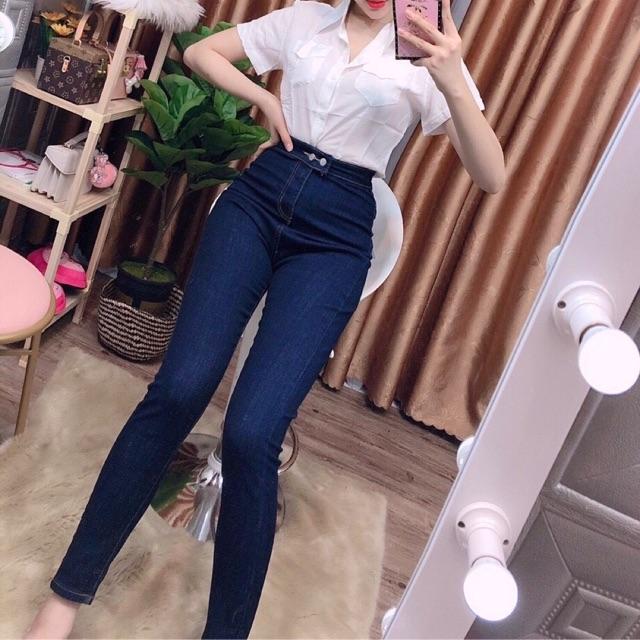 Quần jean giãn hai nút lưng cao, kèm ảnh thật