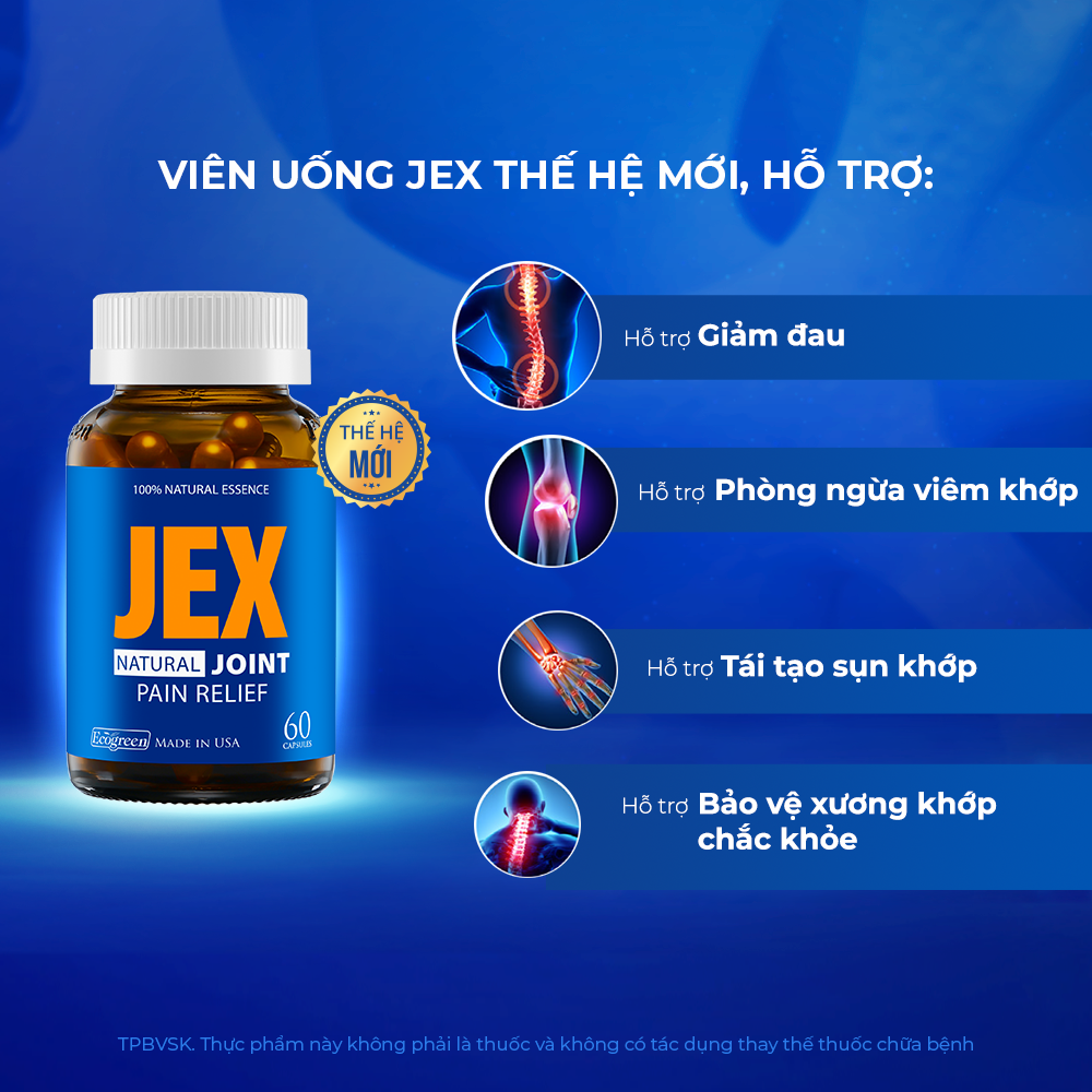 Viên uống JEX giảm đau, bảo vệ xương khớp với Eggshell Membrane, Collagen Peptide, Collagen Type II không biến tính (60 viên)