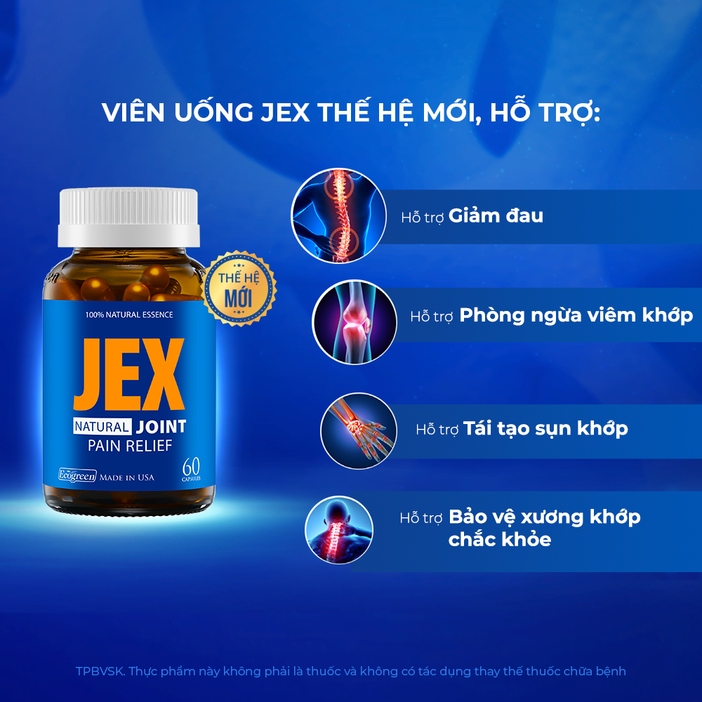 Combo 2 hộp JEX giảm đau, bảo vệ xương khớp 60 viên tặng 1 hộp 15 viên