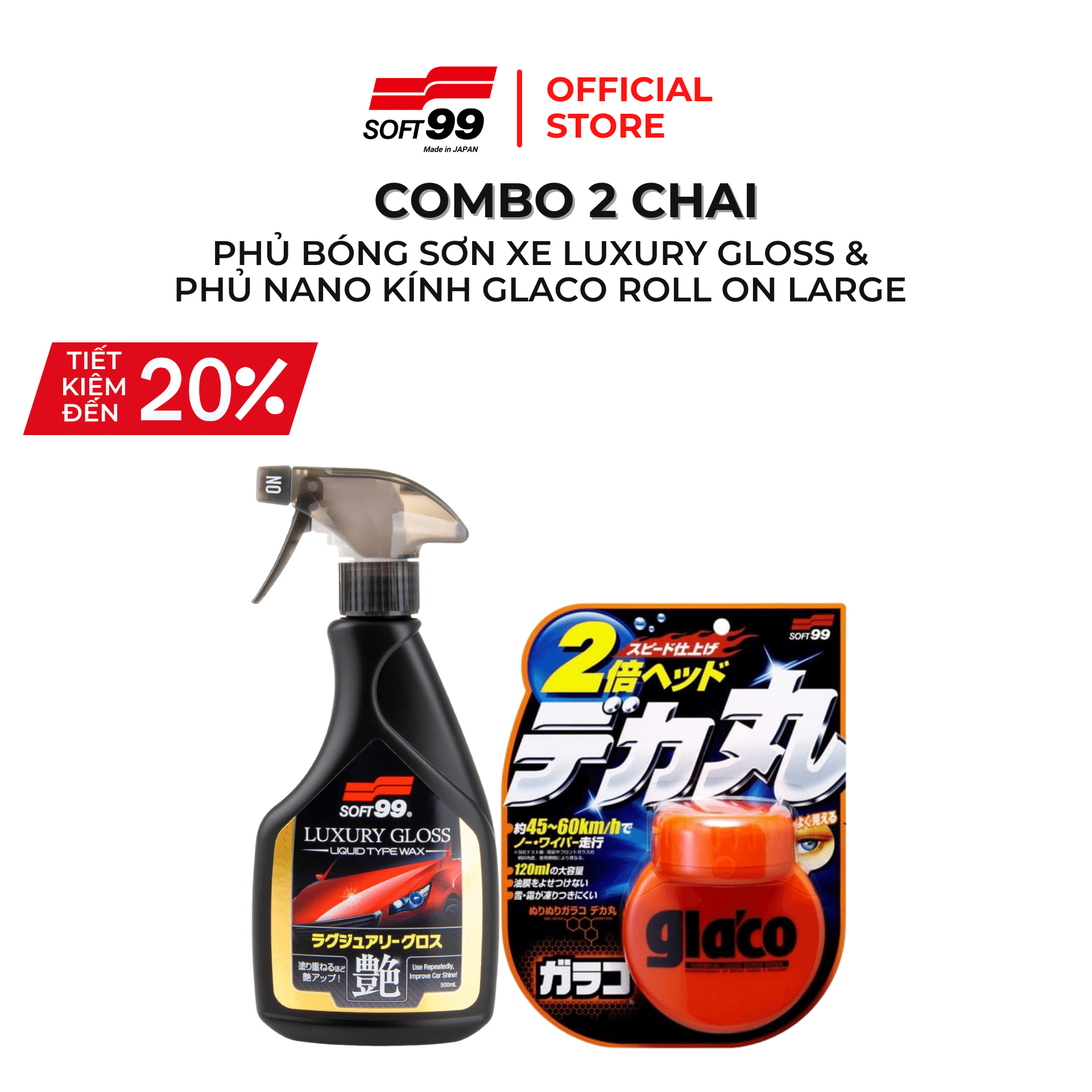 Phủ Nano Kính Glaco Roll On Large G-38 & Phủ Bóng Sơn Ôtô SOFT99