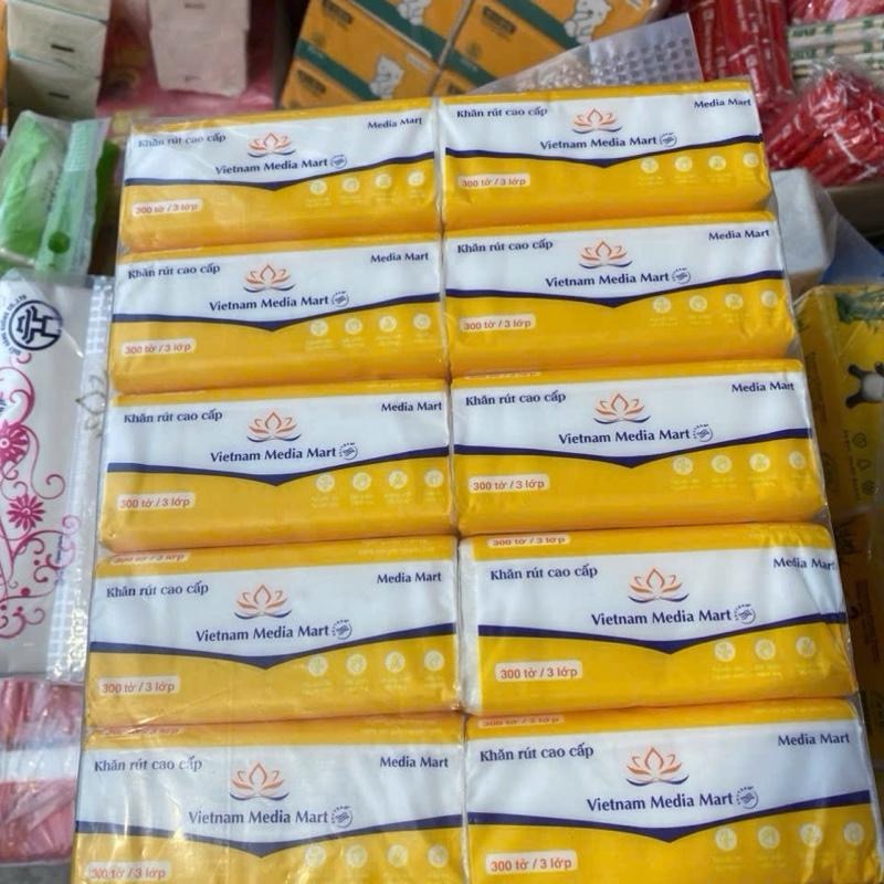 [Combo 2 bịch] Giấy ăn Vietnam Airlines cao cấp 3 lớp hàng xuất siêu thị Media Mart, Giấy rút lụa Media Mart siêu dai 300 tờ 3 lớp