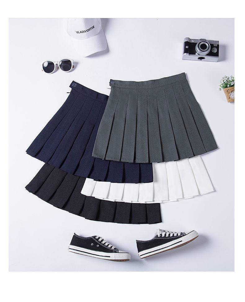 SHUANGYAN Váy xếp nếp nữ xuân hạ váy ngắn màu đen âu phục sinh viên ngắn eo cao chữ A lộ ra gầy nửa người váy