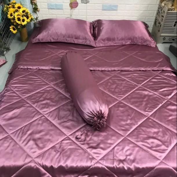 Bộ Chăn Trần Bông Ga Gối Phi Lụa Thương hiệu LAN PHAM BEDDING Mát Mịn - Màu Hồng Ruốc