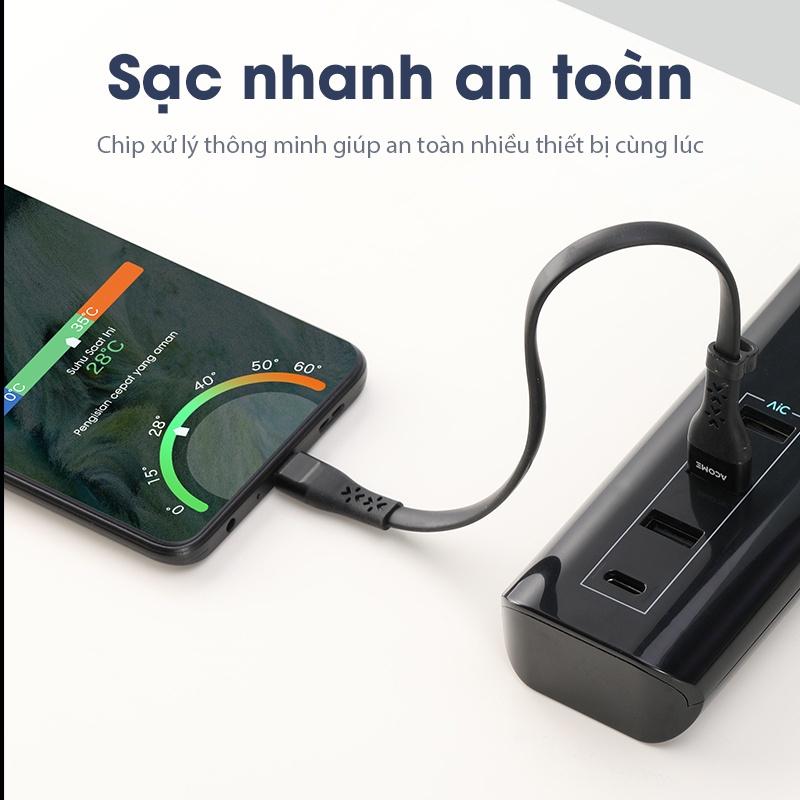 Ổ Cắm Cổng Sạc Nhanh 4 Cổng Sạc Nhỏ Gọn ACOME 3 Ouput USB-A Và 1 OutPut Type C - Hàng Chính Hãng