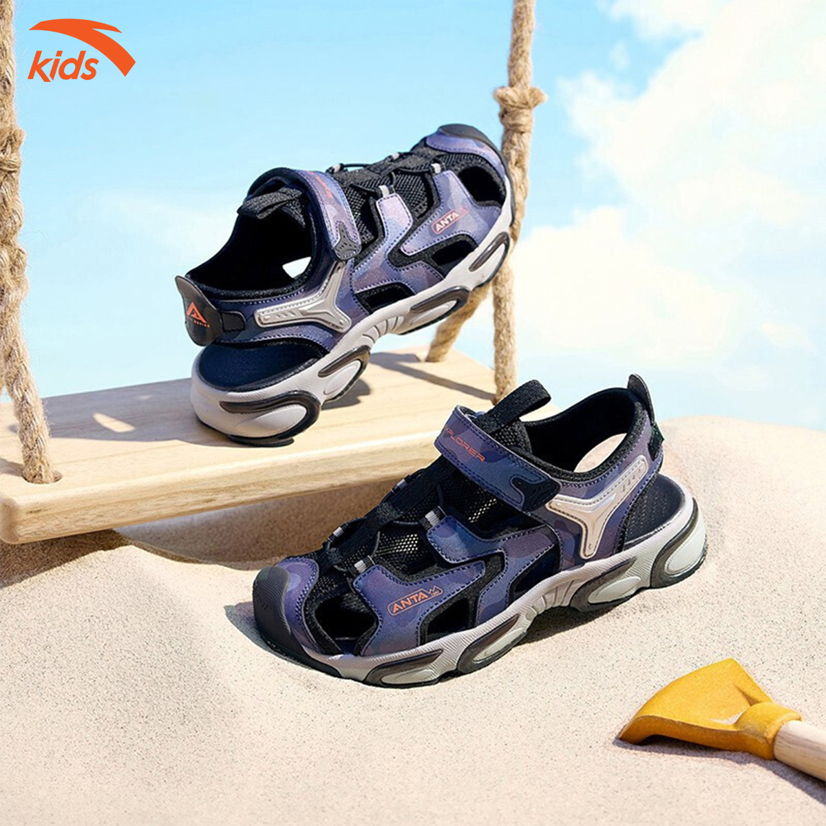 Sandals thể thao bé trai Anta Kids siêu nhẹ, quai dán tiện lợi, mặt lưới thoáng khí 312226936-2