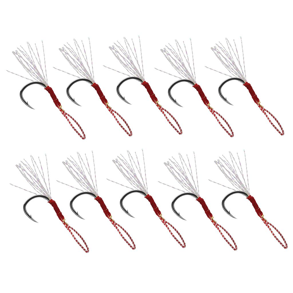 Lots 20 Fishing Assist Hooks with Braid Line Jigging Jig Hooks 14#16# Silver