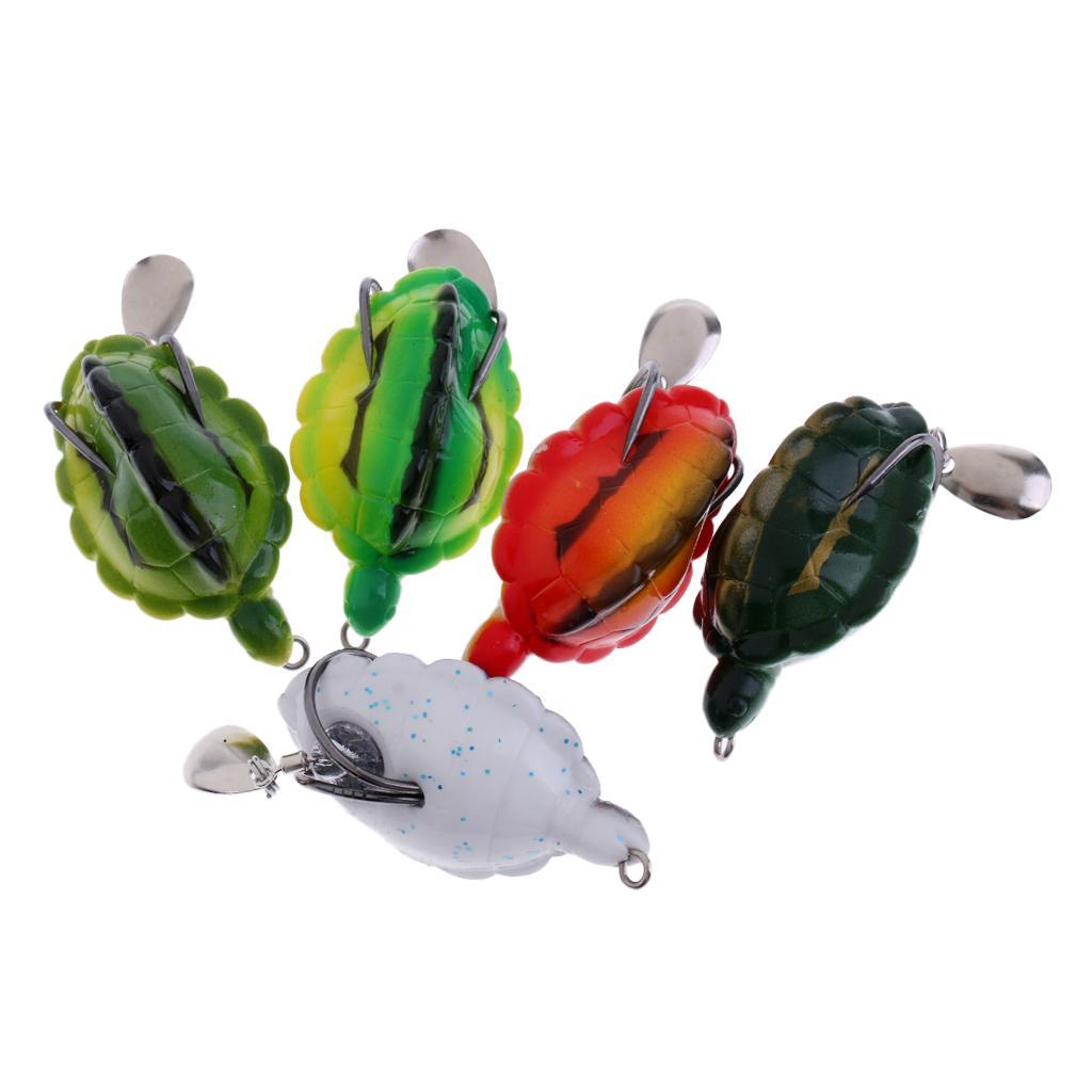 5Pcs Topwater Fishing Lure Hook Baits Crankbait Spinner Tortoise with Spoon