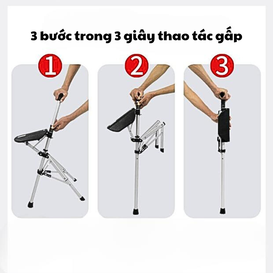 Gậy Đi Bộ Kiêm Ghế Ngồi Gấp Gọn, Gậy Chống Cho Người Già Batoong Gậy Dã Ngoại Đa Năng