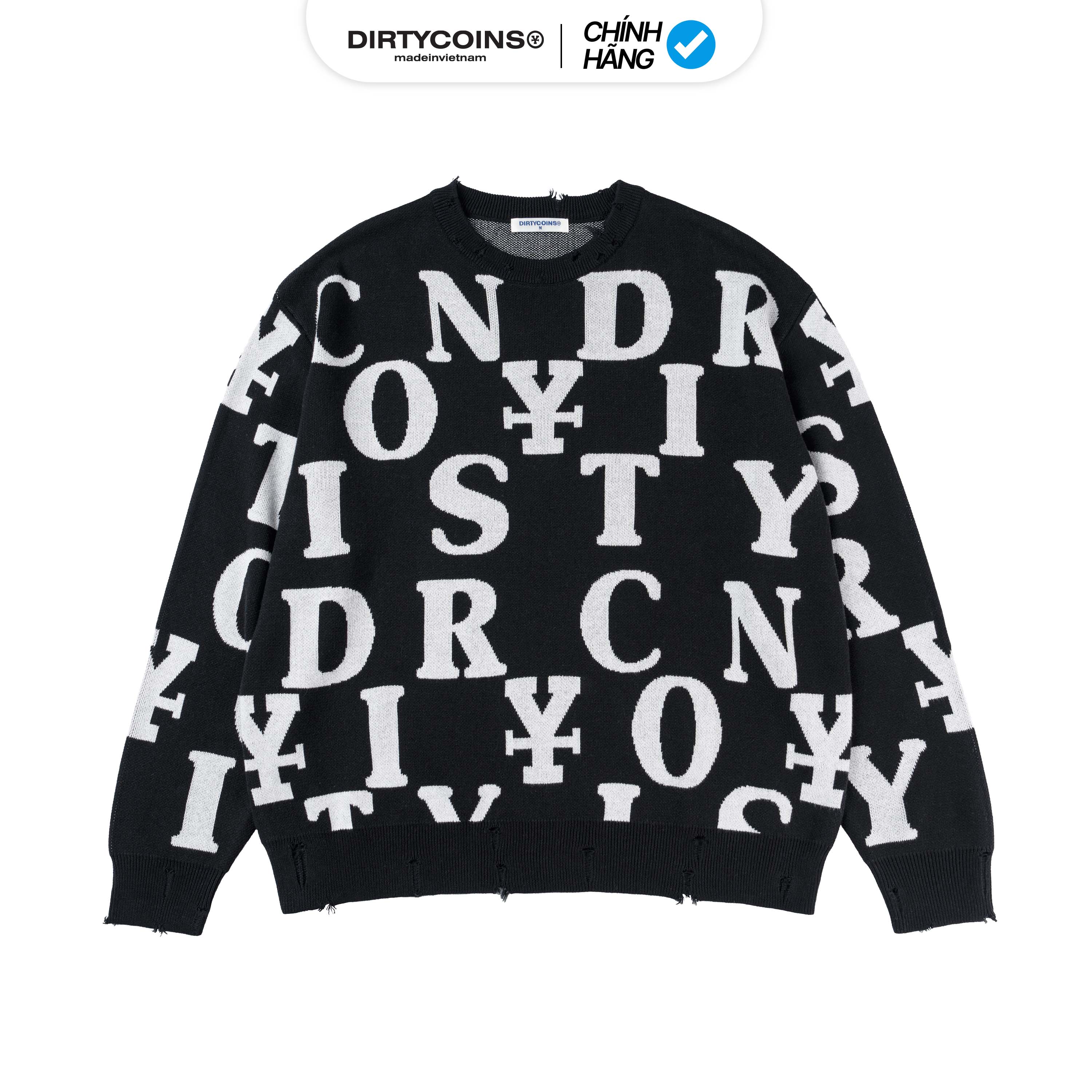 Áo Khoác DirtyCoins Letters Monogram Knit Sweater - Black