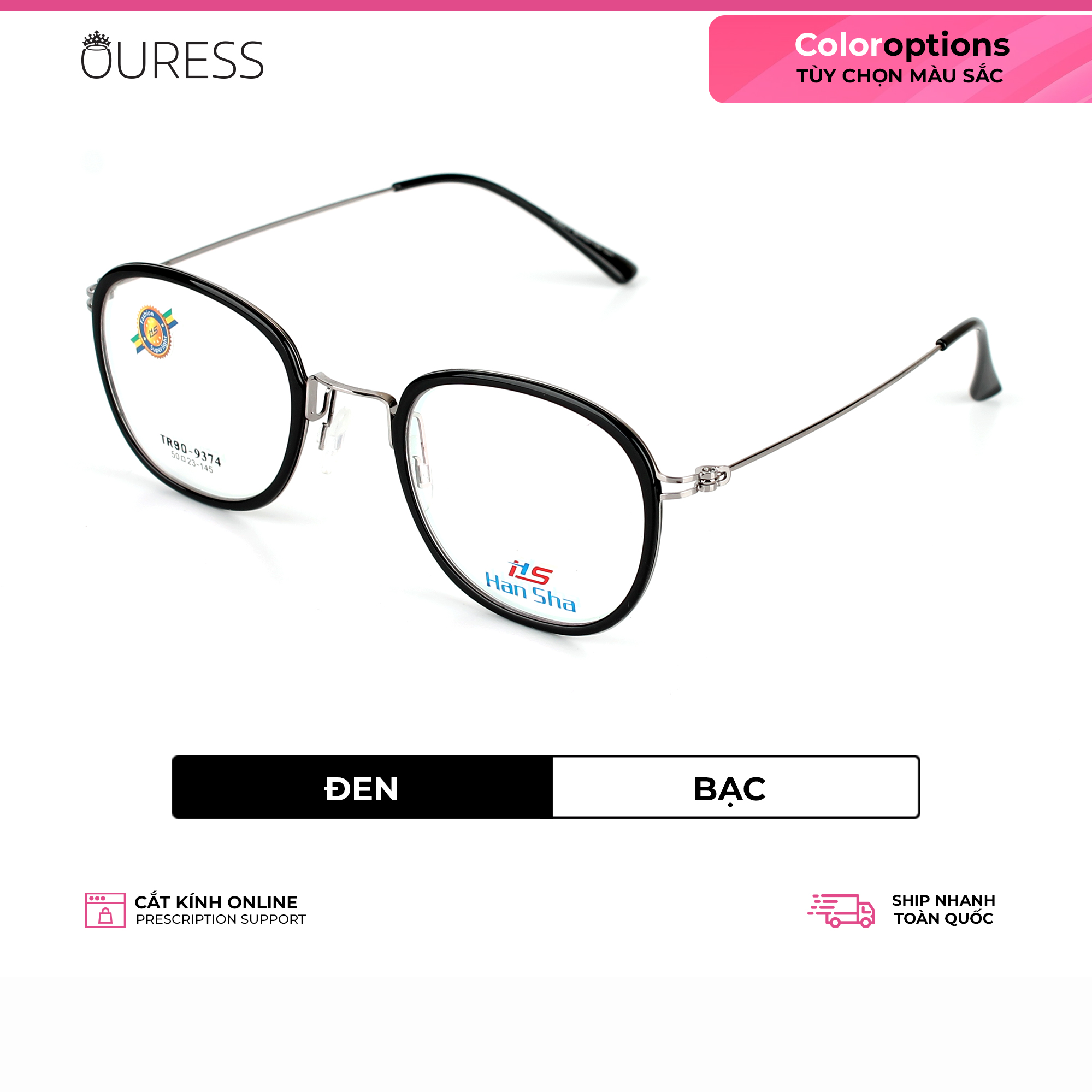 Gọng kính nhựa phối càng kính hợp kim siêu nhẹ siêu bền OURESS - TRHK 9374