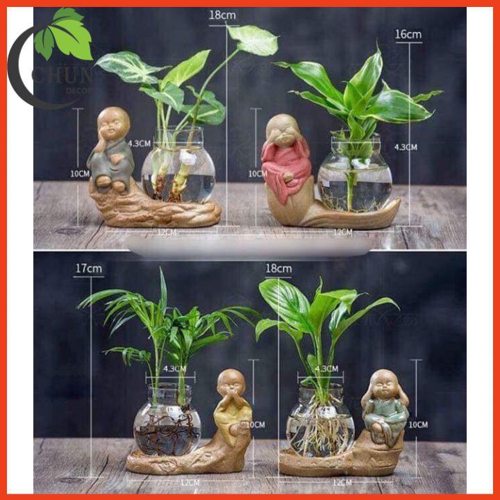 Set 4 tượng An Lạc kèm lọ hoa phong thuỷ dùng trồng cây, nuôi cá cảnh