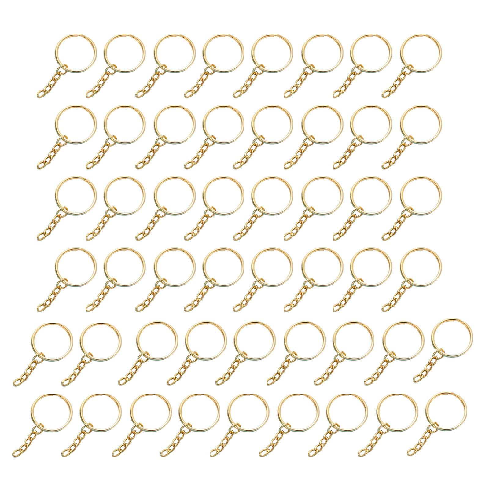 50 Pieces Split Keyrings with Chain for DIY Crafts Key Chain Making Hardware - Gold