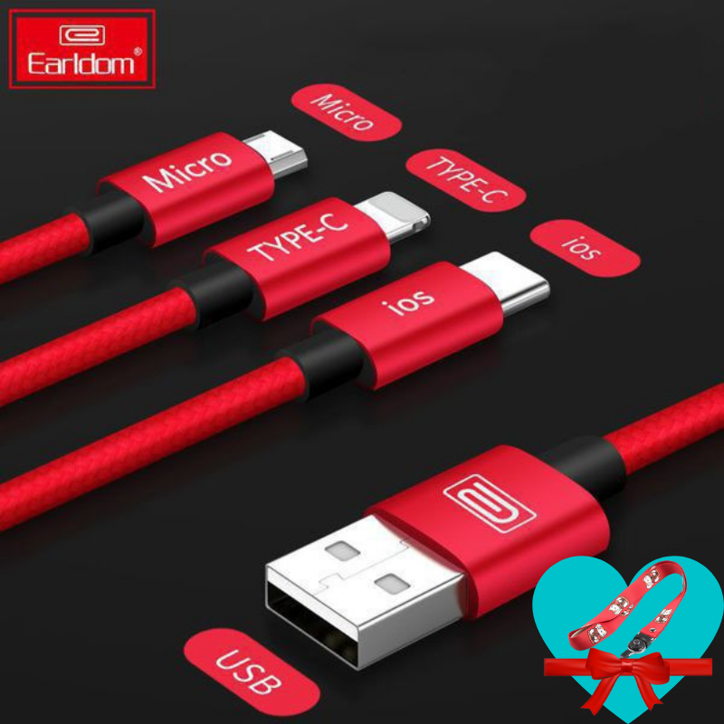 Dây Cáp 3A Sạc đa năng 3 trong 1 hỗ trợ cổng Li-ning - Micro USB - Type C, iphone, samsung, oppo - Hàng Chính Hãng