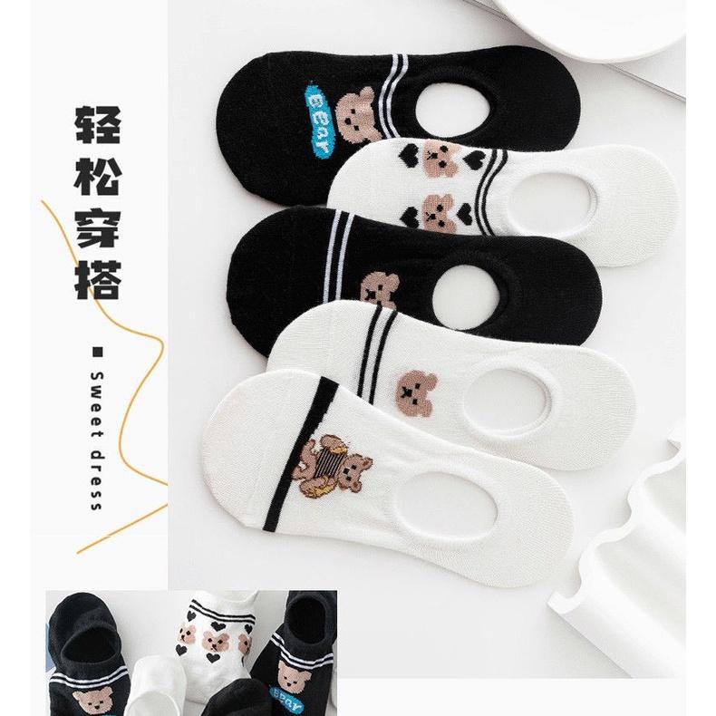 T16-Tất vớ nữ cổ ngắn dễ thương cotton hình gấu đen trắng mỏng thoáng Urbanize - Chọn ngẫu nhiên