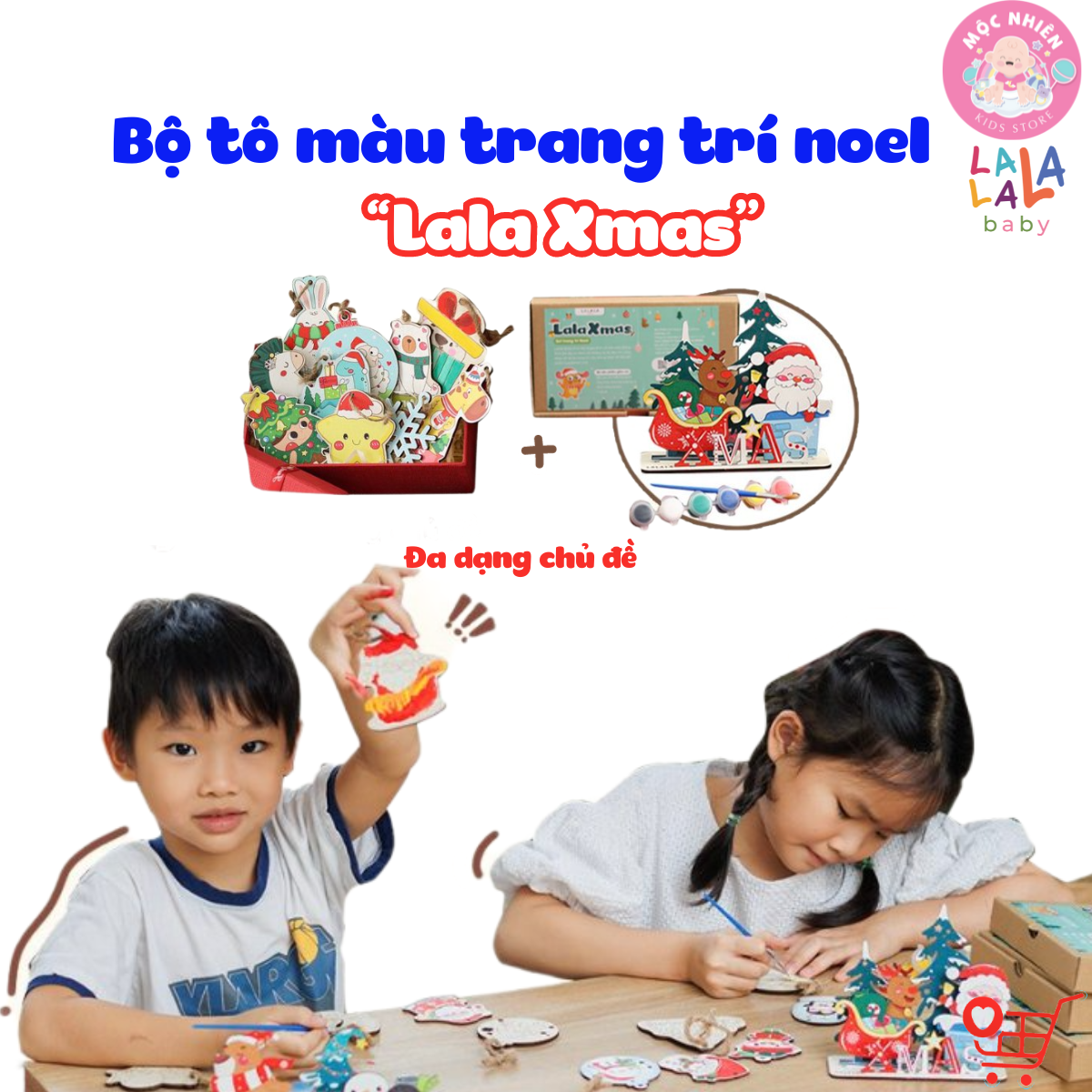 Đồ Chơi Tô Màu Gỗ Noel LalaXmas - Bộ Kit DIY Tự Vẽ và Làm Đồ Trang Trí Giáng Sinh - Lalala Baby