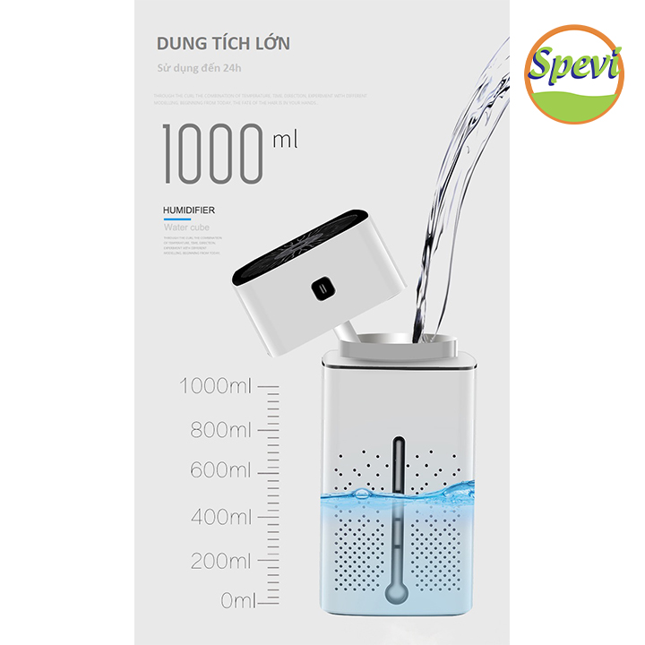 Máy Phun Sương Tạo Ẩm Kết Hợp Với Đèn Ngủ Led 7 Màu SPEVI, Dung Tích Lớn, Thời Gian Sử Dụng Lên Đến Hơn 24h - Hàng Chính Hãng