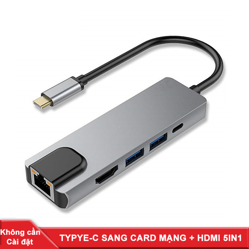 Hub chuyển đổi USB-Type C 5in1 tích hợp cổng mạng Lan , cổng sạc nhanh PD Type C 3.0, 2 cổng  USB 3.0 và cổng HDMI chuẩn 4K dành cho Macbook, SamSung Dex, HP, Acer, Asus