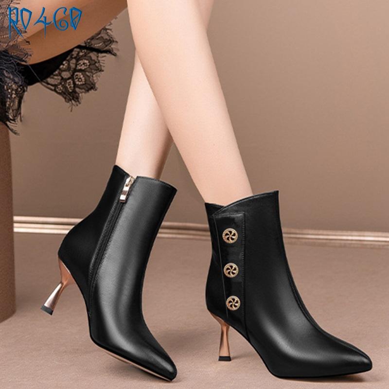 Boots thời trang nữ gót nhọn, da lì ROSATA RO460 - 7p - HÀNG VIỆT NAM - BKSTORE