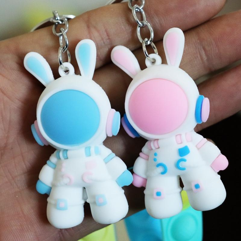 Móc khóa thỏ phi hành gia popit, móc khóa cute thư giãn khoen tròn