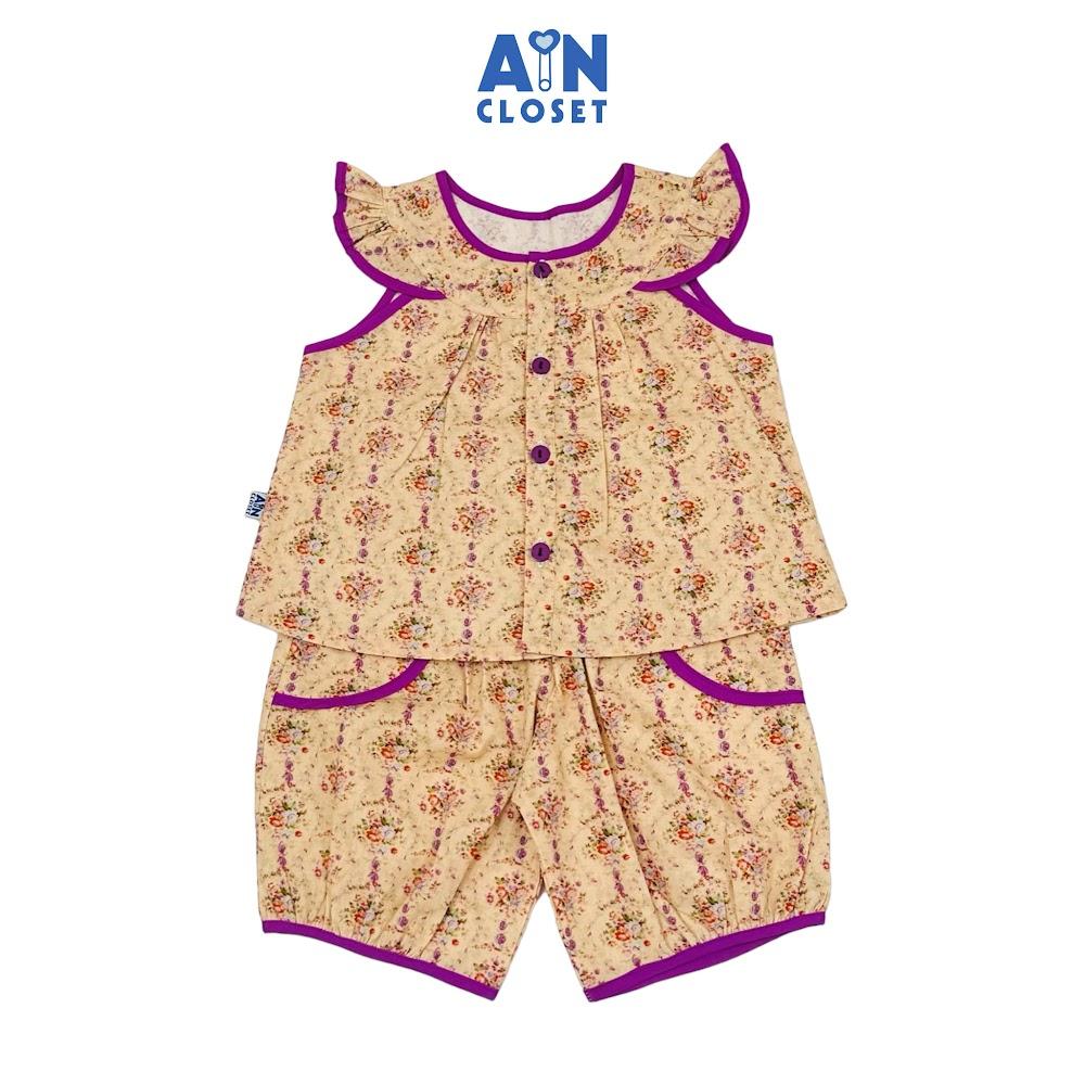 Bộ quần áo Lửng bé gái hoạ tiết Hoa Dại viền Tím Cotton - AICDBG8GT2HK - AIN Closet