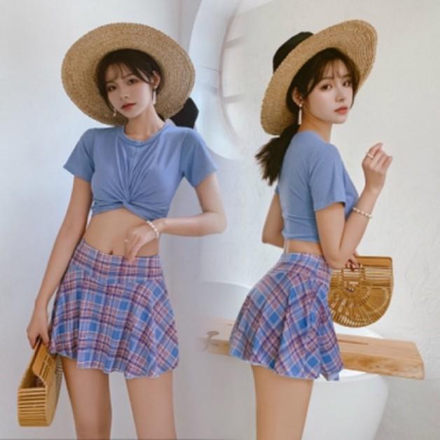 Đồ bơi áo tắm bikini 3 mảnh - Vàng 3 mảnh váy hoa,L ( 50-58kg)