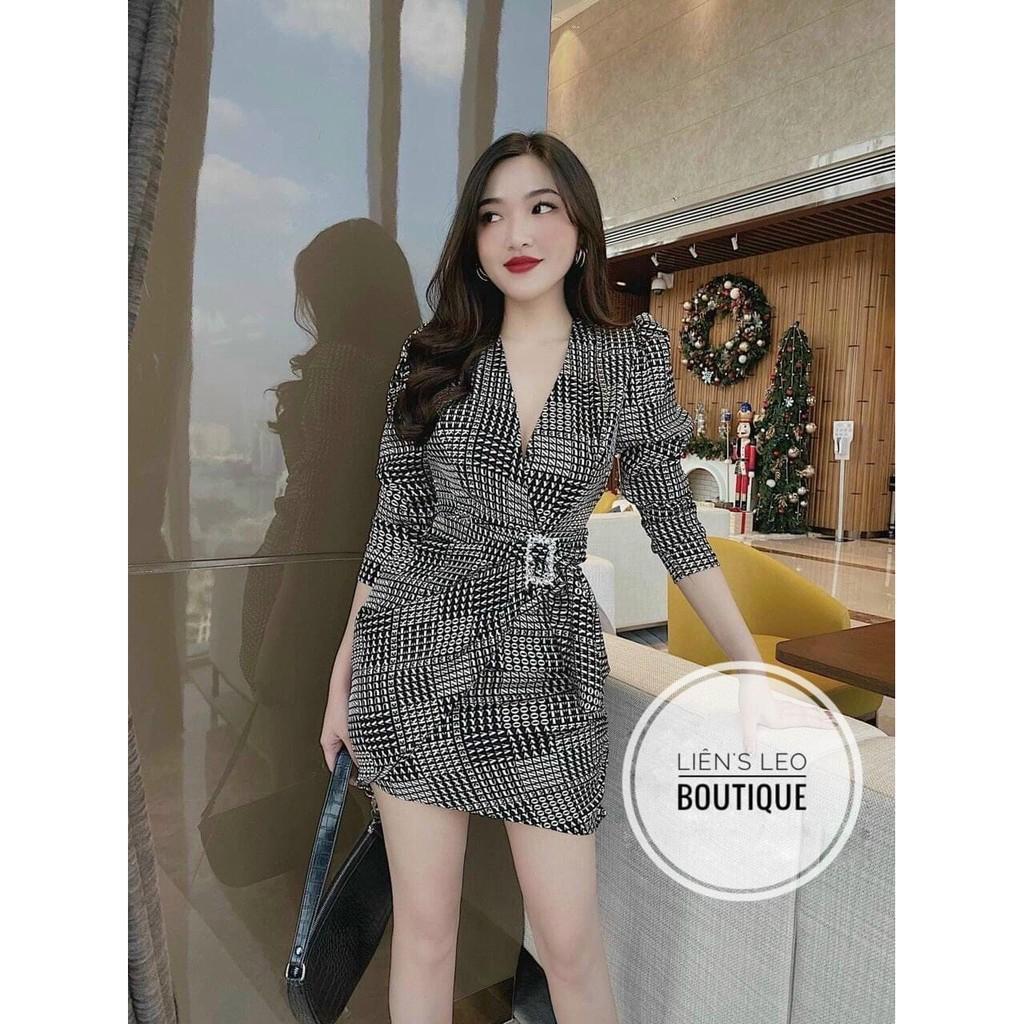 Đầm tay lỡ đắp tà kèm khoen cổ chữ V sexy sang chảnh