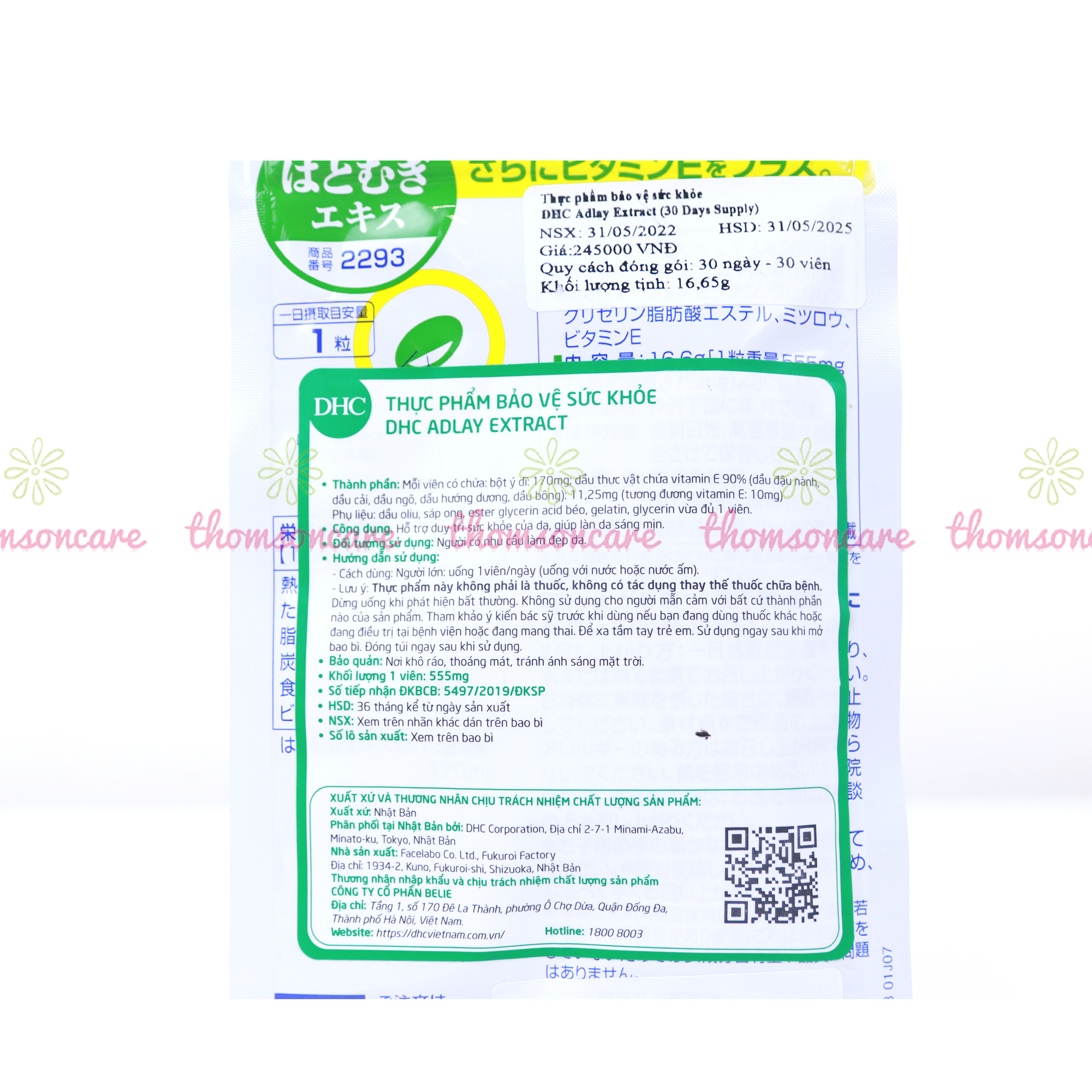 Combo viên uống sáng da tóc chắc khỏe LCystine 60v và DHC Adlay 30v duy trì làn da mềm mại , bổ sung dưỡng chất da và tóc , hạn chế lão hóa da chiết suất từ hạt y dĩ và l cystine- Thomsoncare