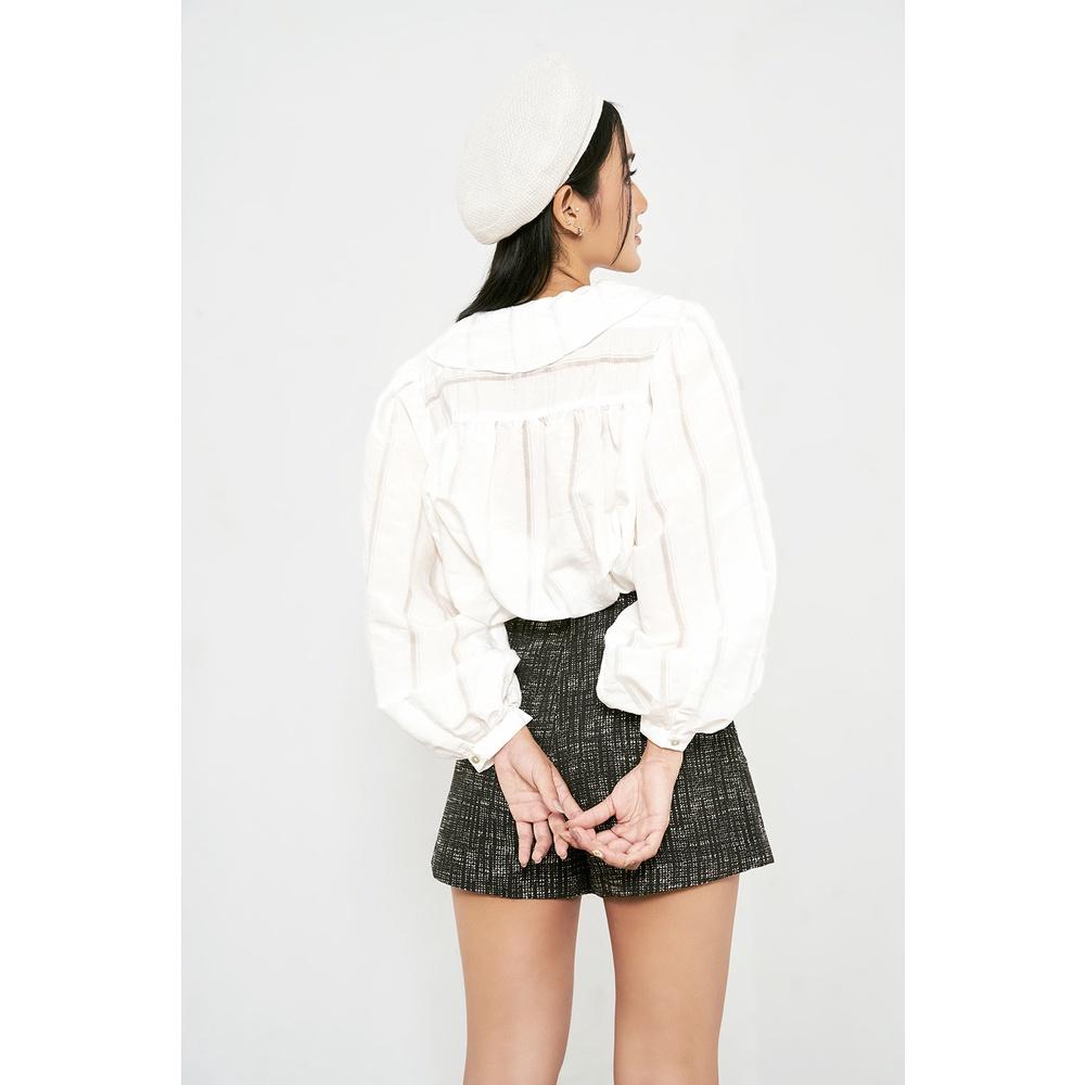 DOTTIE - Áo kiểu phối bèo nhún nữ trắng T0563