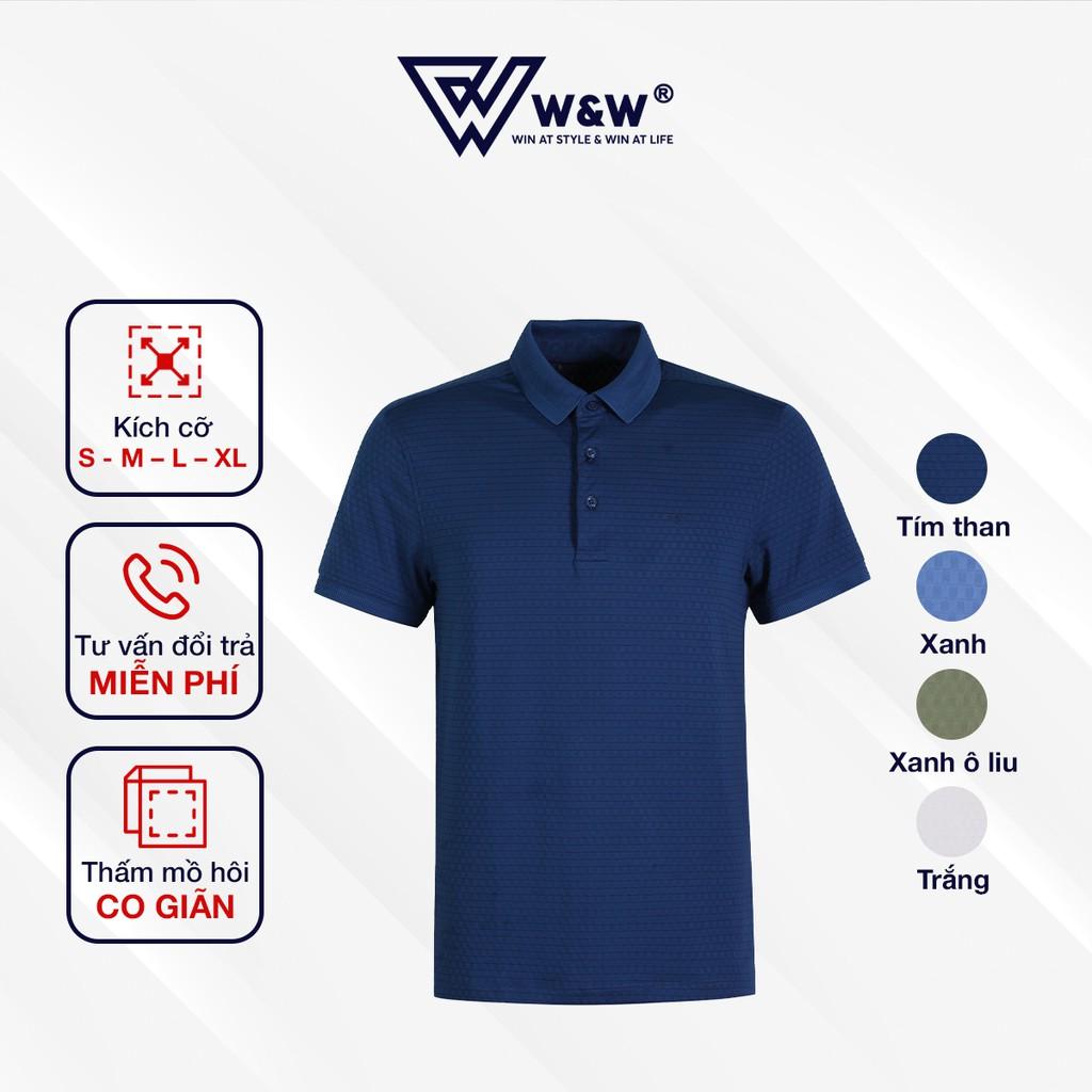 Áo Thun Polo Nam W&amp;W Dáng Regular Fit- Cổ Đức Bẻ Phối Ba Khuy Màu Trơn, Chất Liệu Thoáng Mát, Bền Màu WPO73