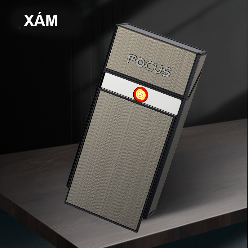 Bật Lửa Điện Kiêm Hộp Đựng Thuốc 20 Điếu Slim Dài Focus YH150 – Sạc Điện