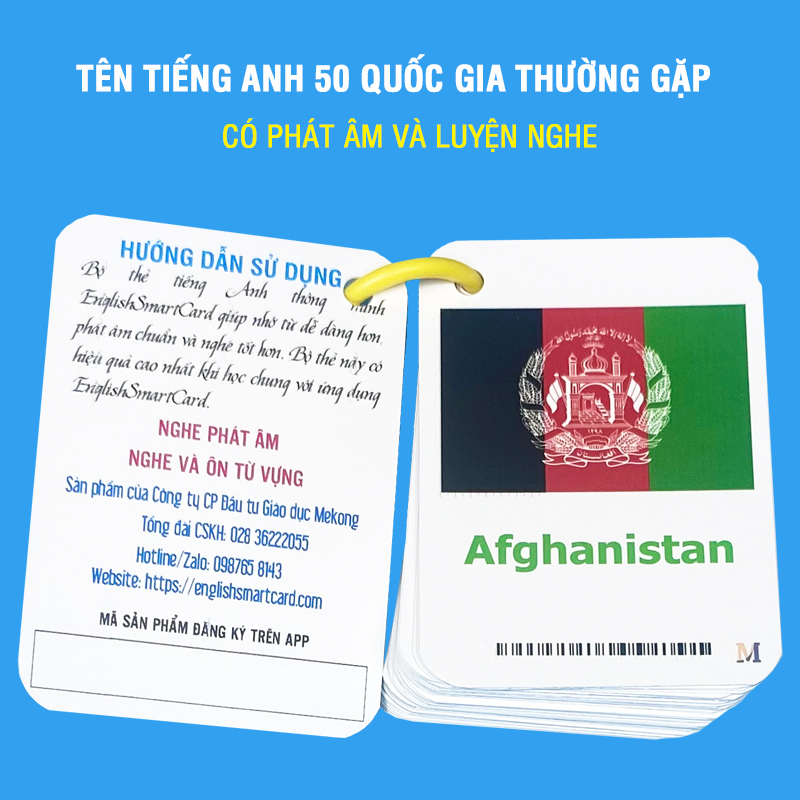 Bộ Flashcard tiếng anh- Tên tiếng Anh 50 Quốc gia thường gặp, có phát âm