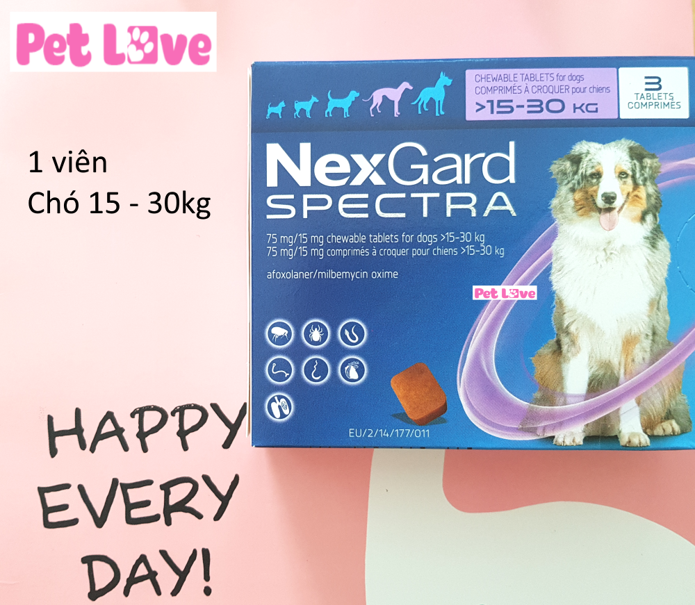1 viên NexGard Spectra trị ghẻ, viêm da, giun, ve rận (chó 15 - 30kg)