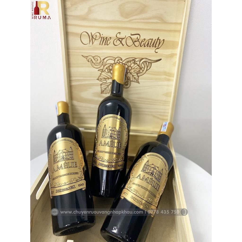 Quà tặng hộp gỗ 3 chai rượu vang Pháp Amelie