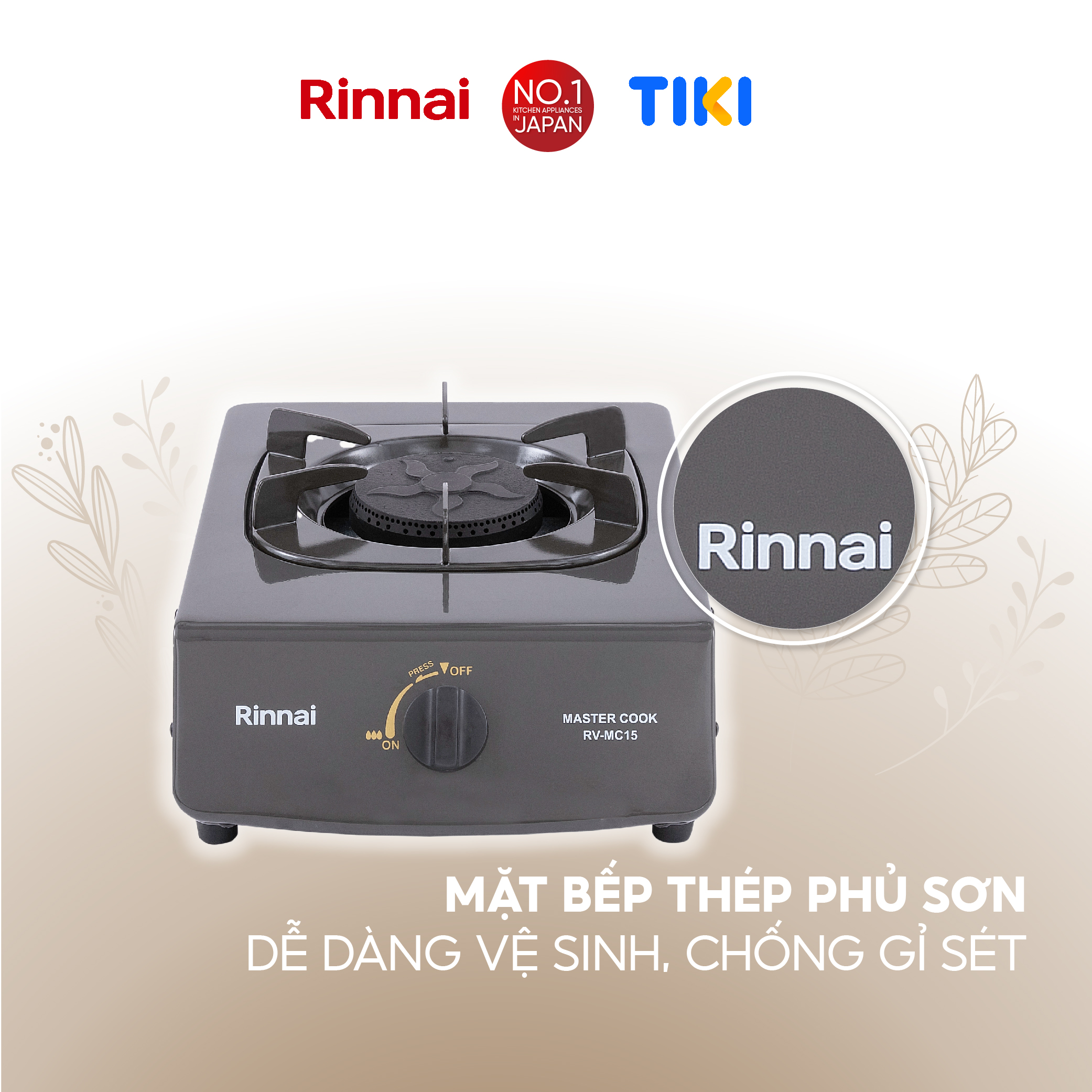 Bếp gas dương Rinnai RV-MC15G mặt bếp men và kiềng bếp men - Hàng chính hãng