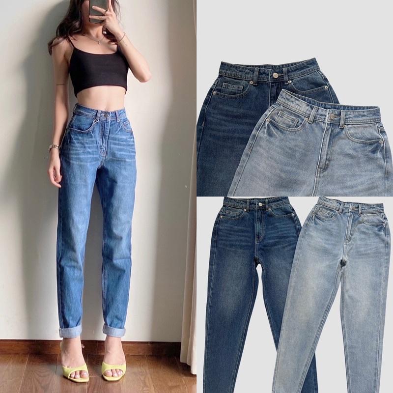 Quần Jean Nữ Momjeans lưng cao chất cotton phom bụi xinh lắm