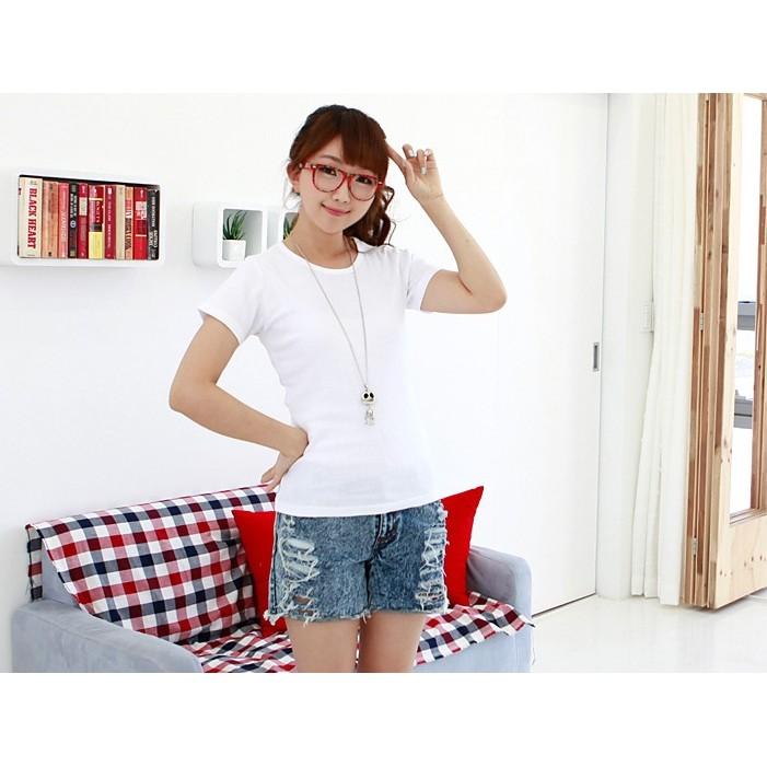 Áo Thun Trơn Màu Trắng Chất Cotton Cổ Tròn Tay Ngắn Đẹp