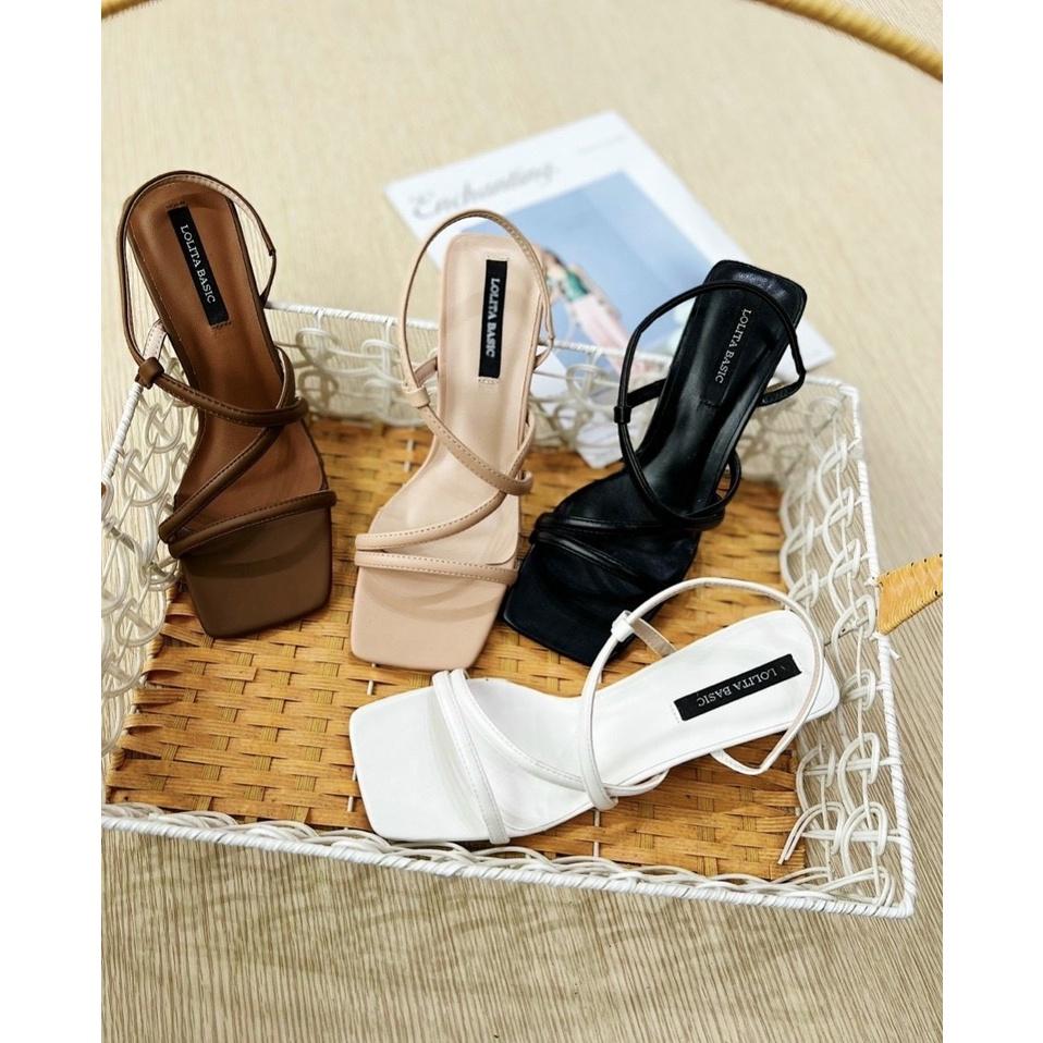 Sandal quai mảnh đan thưa dây gót chun lệch - 4P