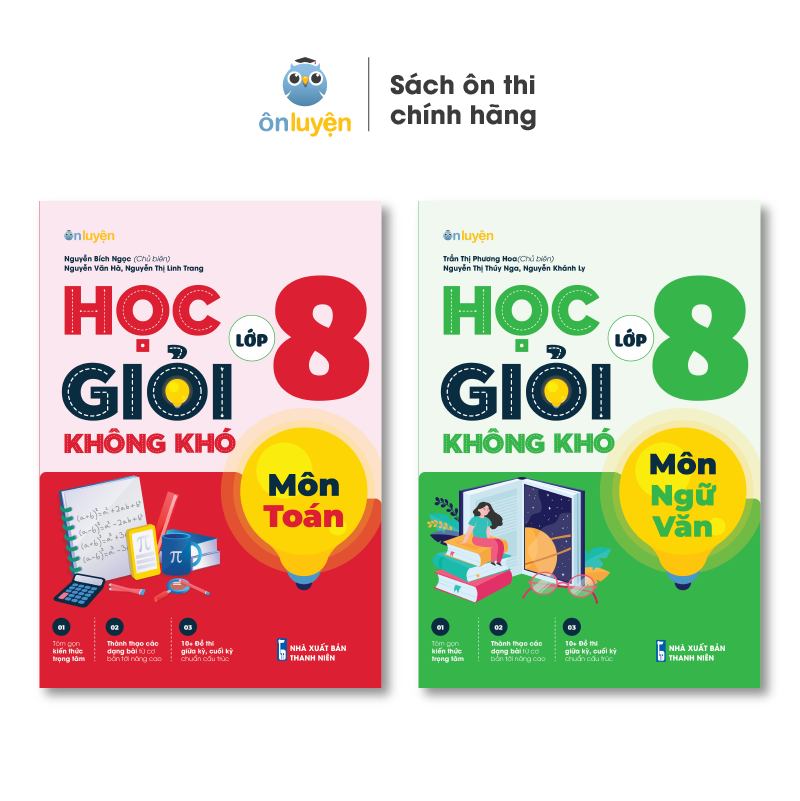 Sách Lớp 8: Combo 2 Cuốn Sách Học Giỏi Không Khó môn Toán Văn lớp 8 - Nhà sách Ôn Luyện